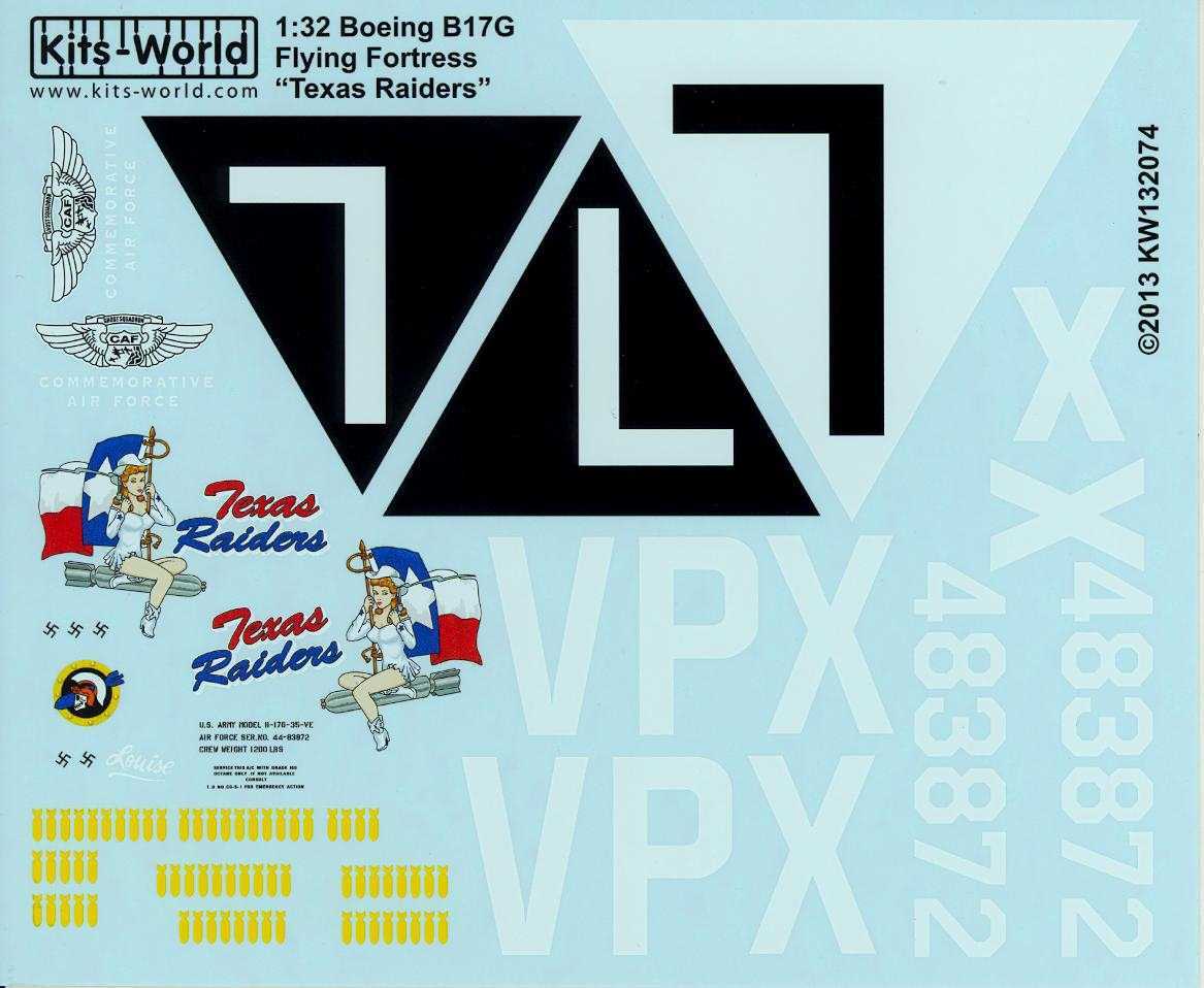 Kits World Decals 1 32 Boeing B 17g Flying Fortress Texas Raiders